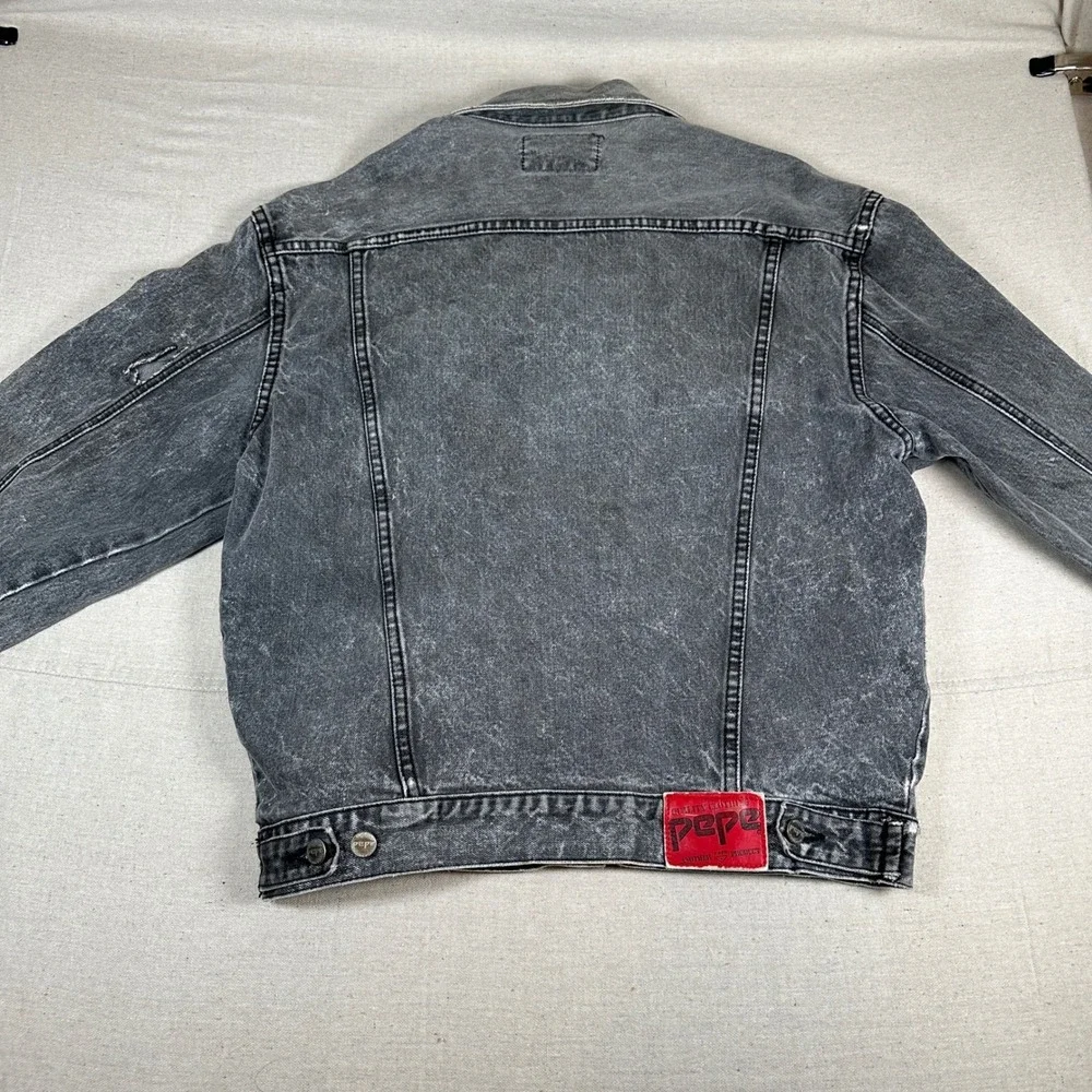 Vintage black Acid Wash Denim Jacket Distressed Trucker grunge 90s Pepe jeans‎